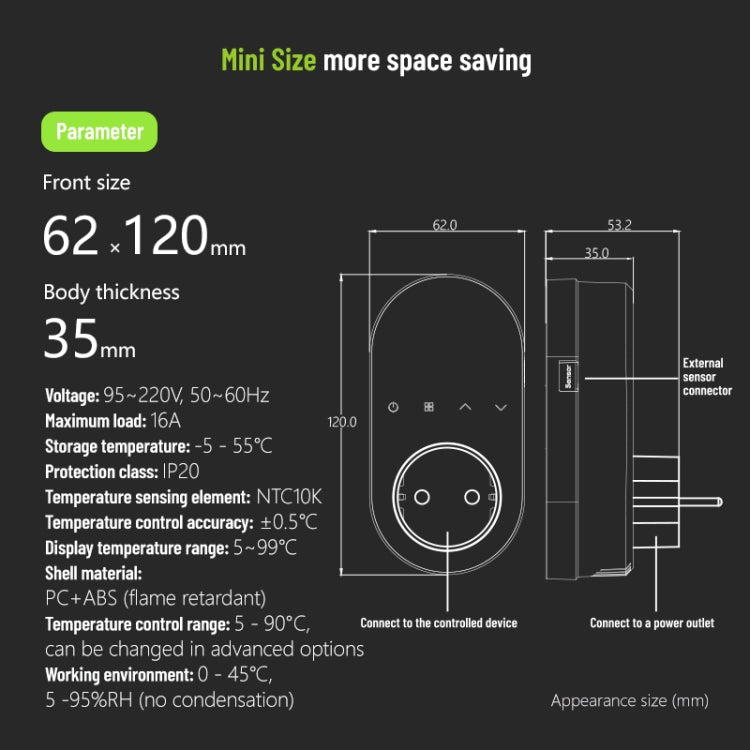 BHT12-E Plug-in LED Thermostat Without WiFi, EU Plug(Black) - Thermostat & Thermometer by PMC TechLife | Online Shopping South Africa | PMC TechLife