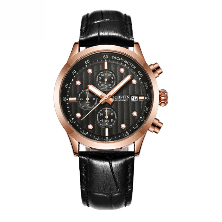 Ochstin 6042B Multifunctional Business Leather Waterproof Luminous Quartz Men Watch(Rose Gold+Black) - Leather Strap Watches by OCHSTIN | Online Shopping South Africa | PMC Jewellery | Buy Now Pay Later Mobicred