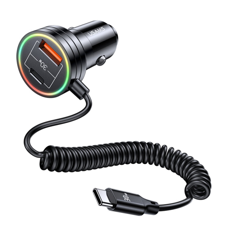 USAMS US-CC167 C33 60W Spring Cable Car Charger with Aperture(Black) - Car Charger by USAMS | Online Shopping South Africa | PMC Jewellery | Buy Now Pay Later Mobicred