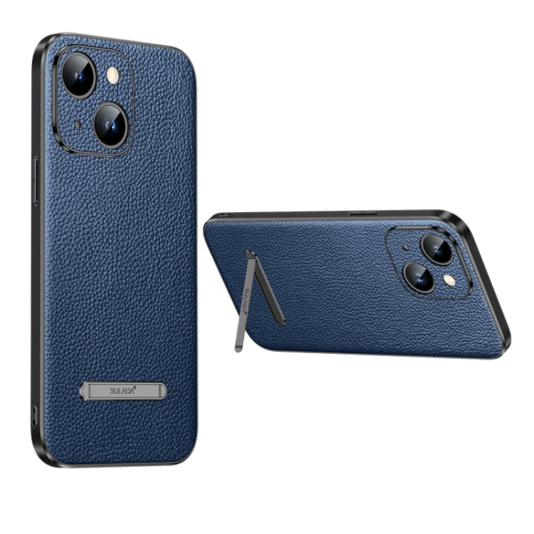 For iPhone 14 SULADA Famous Artisan Series Litchi Leather PC + TPU Phone Case(Blue) - iPhone 14 Cases by SULADA | Online Shopping South Africa | PMC TechLife | Buy Now Pay Later Mobicred