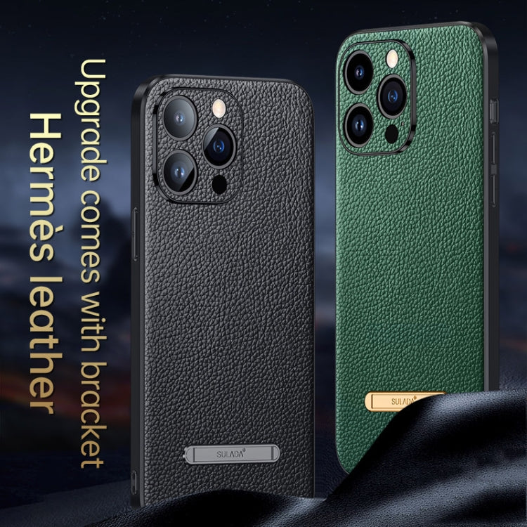 For iPhone 14 SULADA Famous Artisan Series Litchi Leather PC + TPU Phone Case(Dark Green) - iPhone 14 Cases by SULADA | Online Shopping South Africa | PMC Jewellery