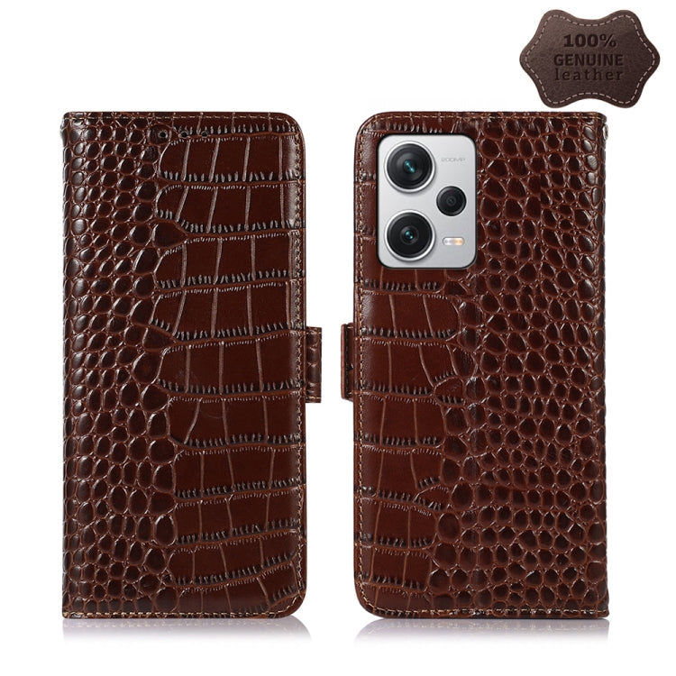 For Xiaomi Redmi Note 12 Pro+ China Magnetic Crocodile Texture Genuine Leather RFID Phone Case(Brown) - Note 12 Pro+ Cases by PMC Jewellery | Online Shopping South Africa | PMC Jewellery