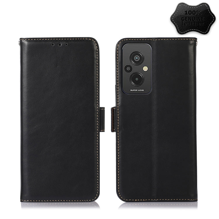 For Xiaomi Redmi 11 Prime 4G Magnetic Crazy Horse Texture Genuine Leather RFID Phone Case(Black) - Xiaomi Cases by PMC Jewellery | Online Shopping South Africa | PMC Jewellery