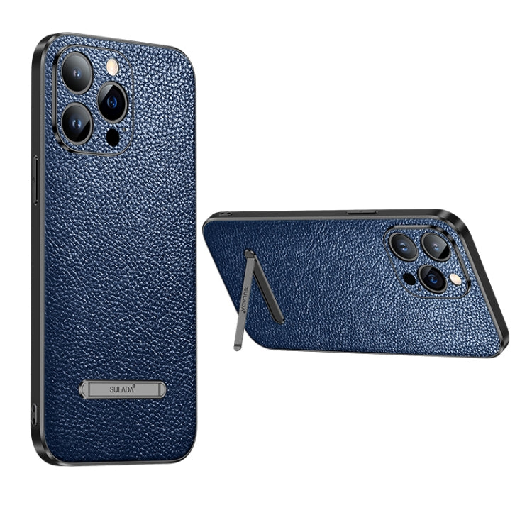 For iPhone 14 Pro SULADA Invisible Bracket Leather Back Cover Phone Case(Blue) - iPhone 14 Pro Cases by SULADA | Online Shopping South Africa | PMC TechLife | Buy Now Pay Later Mobicred