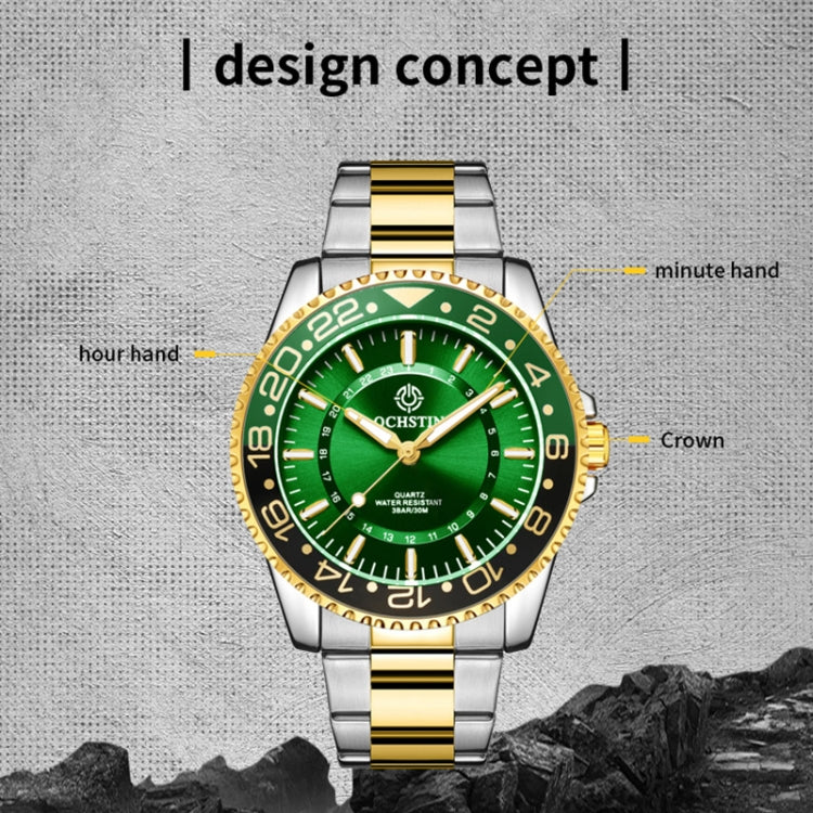 OCHSTIN 7019D Multifunctional Quartz Waterproof Luminous Steel Strap Men Watch(Green+Gold) - Metal Strap Watches by OCHSTIN | Online Shopping South Africa | PMC Jewellery | Buy Now Pay Later Mobicred