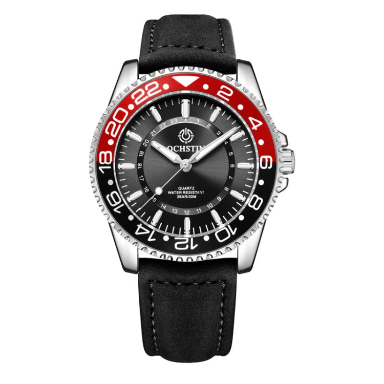 OCHSTIN 7019G Multifunctional Quartz Waterproof Luminous Men Leather Watch(Black Red+Black) - Leather Strap Watches by OCHSTIN | Online Shopping South Africa | PMC Jewellery | Buy Now Pay Later Mobicred