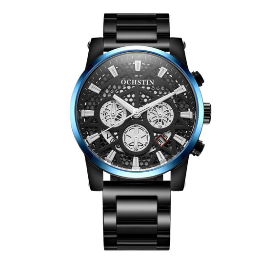 OCHSTIN 7241 Multifunctional Quartz Waterproof Steel Strap Men Watch(Black Blue) - Metal Strap Watches by OCHSTIN | Online Shopping South Africa | PMC Jewellery | Buy Now Pay Later Mobicred