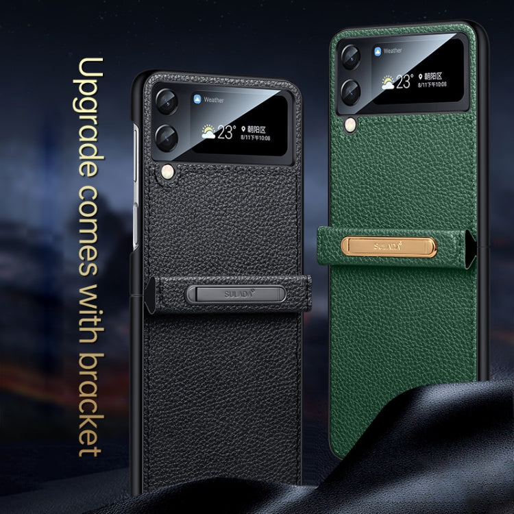 For Samsung Galaxy Z Flip4 SULADA Invisible Bracket Leather Back Cover Phone Case(Blue) - Galaxy Z Flip4 5G Cases by SULADA | Online Shopping South Africa | PMC TechLife | Buy Now Pay Later Mobicred