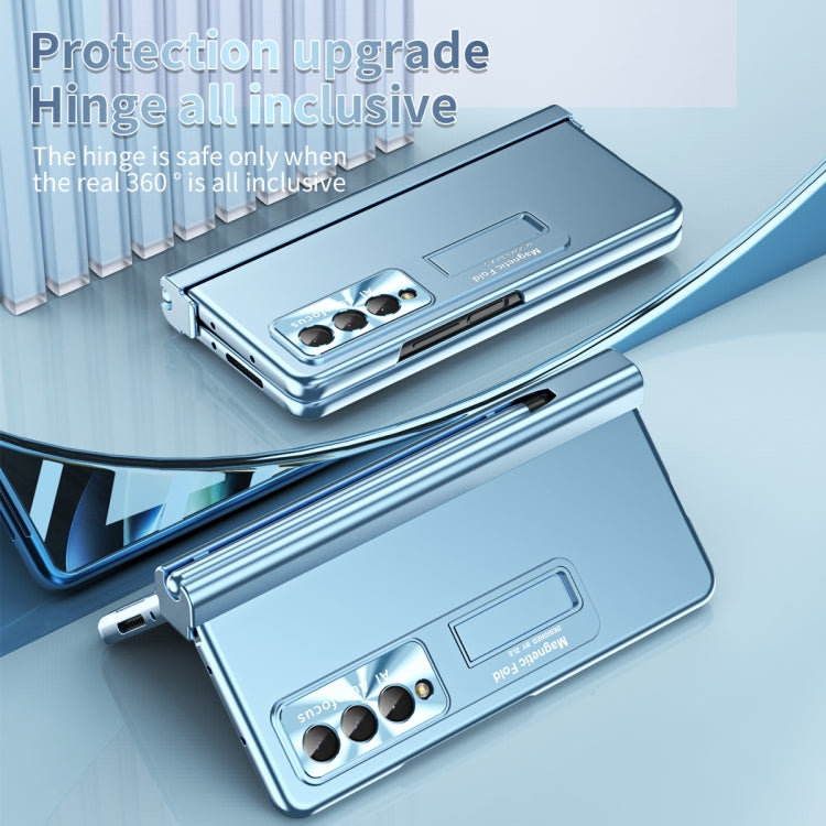 For Samsung Galaxy Z Fold3 5G Electroplating Corrugated Hinge Folding Phone Case with Pen Slot(Blue) - free shipping - PMC TechLife - Order now!