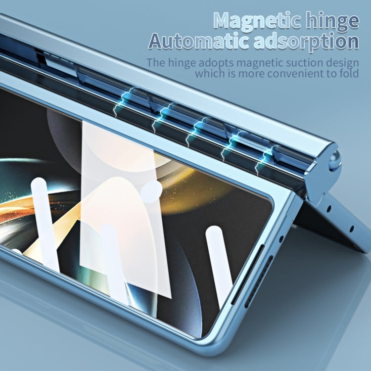 For Samsung Galaxy Z Fold3 5G Electroplating Corrugated Hinge Folding Phone Case with Pen Slot(Blue) - free shipping - PMC TechLife - Order now!