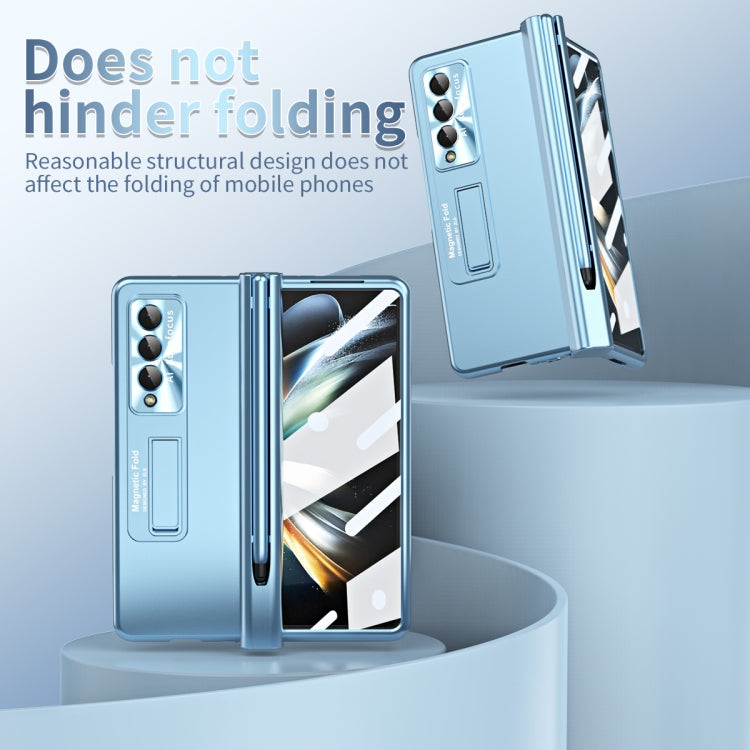 For Samsung Galaxy Z Fold3 5G Electroplating Corrugated Hinge Folding Phone Case with Pen Slot(Blue) - free shipping - PMC TechLife - Order now!