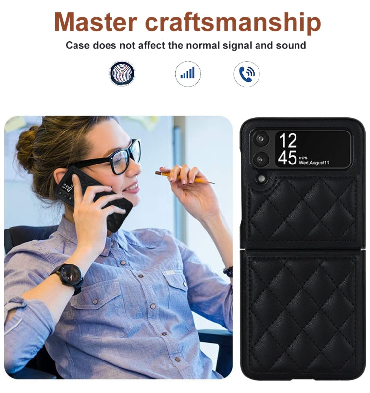 For Samsung Galaxy Z Flip4 Rhombic Microfiber Folding Phone Case(Black) - free shipping - PMC TechLife - Order now!