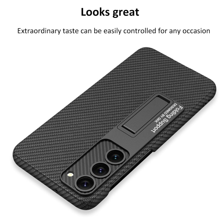 For Samsung Galaxy S23 5G GKK Plain Leather Shockproof Phone Case with Holder(Carbon Fiber) - Galaxy S23 5G Cases by GKK | Online Shopping South Africa | PMC TechLife