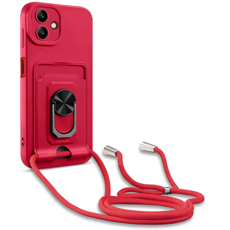 For Samsung Galaxy A04 / M13 5G Ring Kickstand Card Wallet TPU Phone Case with Lanyard(Red) - Galaxy Phone Cases by PMC Jewellery | Online Shopping South Africa | PMC Jewellery