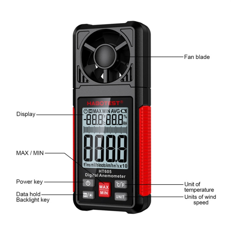 HABOTEST HT605 Portable Intelligent Digital Display Handheld Wind Speed Tester - free shipping - PMC TechLife - Order now!