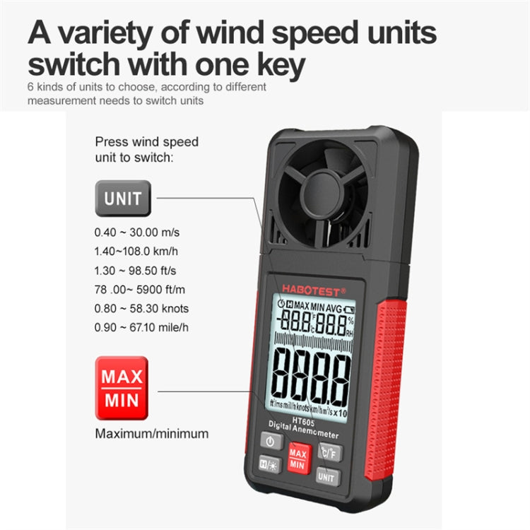 HABOTEST HT605 Portable Intelligent Digital Display Handheld Wind Speed Tester - free shipping - PMC TechLife - Order now!