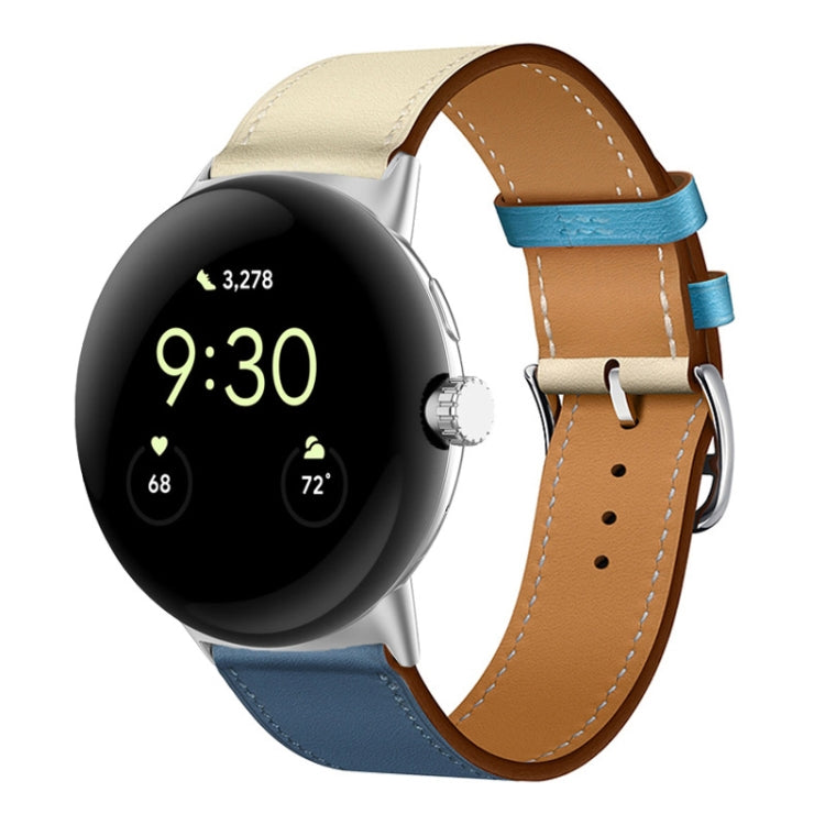 For Google Pixel Watch Genuine Leather Watch Band(Sky Blue+White) - free shipping - PMC TechLife - Order now!