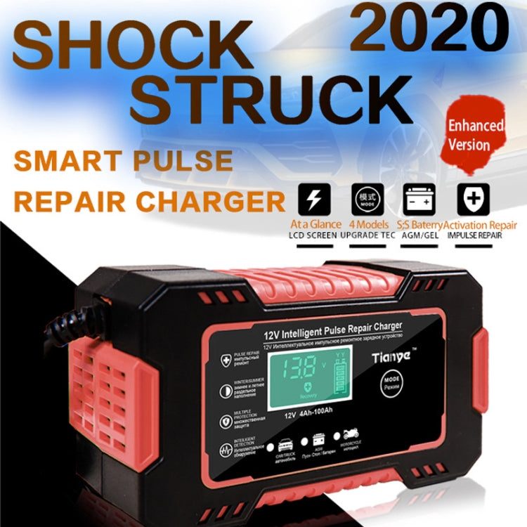 Motorcycle / Car Battery Smart Charger with LCD Creen, Plug Type:EU Plug(Red) - Battery Charger by PMC TechLife | Online Shopping South Africa | PMC TechLife