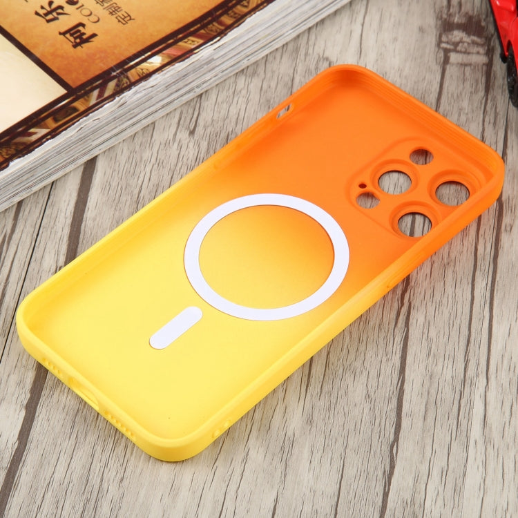 For iPhone 14 Liquid TPU Silicone Gradient MagSafe Phone Case(Orange Yellow) - free shipping - PMC TechLife - Order now!
