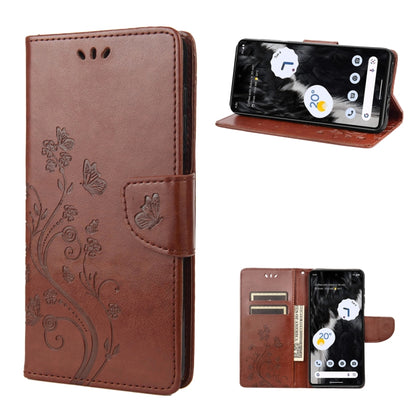 For Google Pixel 7a Butterfly Flower Pattern Flip Leather Phone Case(Brown) - Google Cases by PMC Jewellery | Online Shopping South Africa | PMC Jewellery