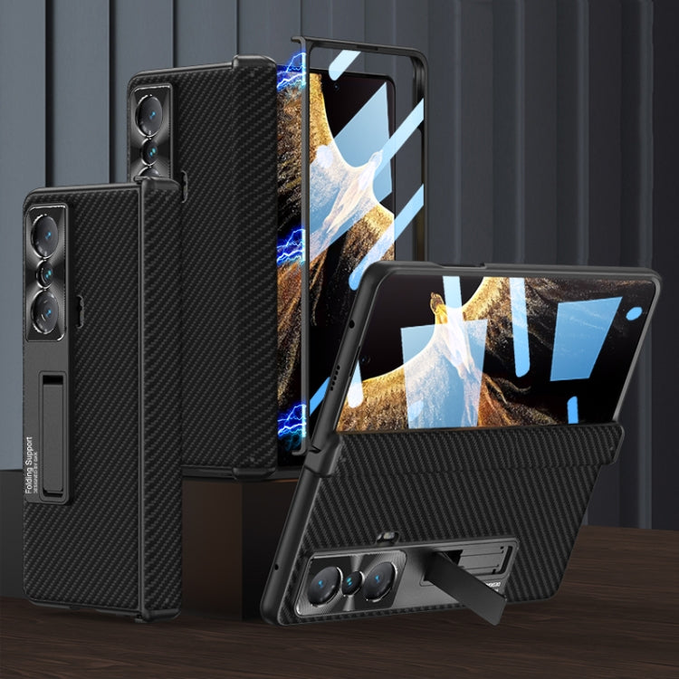 For Honor Magic VS GKK Magnetic Hinge Flip Leather Phone Case with Holder(Carbon Fibre) - Honor Cases by GKK | Online Shopping South Africa | PMC TechLife | Buy Now Pay Later Mobicred
