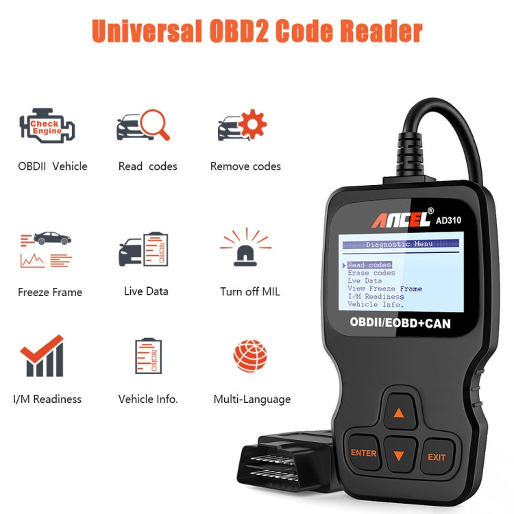 Ancel AD310 CAN OBD2 Car Engine Fault Diagnosis Tool - Code Readers & Scan Tools by PMC TechLife | Online Shopping South Africa | PMC TechLife