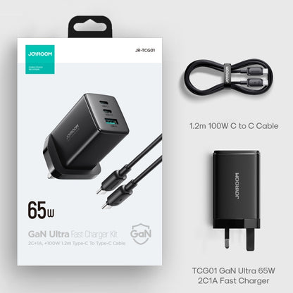 JOYROOM TCG01 GaN Ultra 65W 2 Type-C + 1 USB Fast Charger with 1.2m Type-C Cable, Plug:UK Plug(Black) - USB Charger by JOYROOM | Online Shopping South Africa | PMC Jewellery
