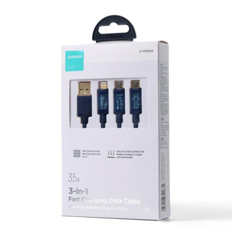 JOYROOM S-1T3015A5 1.2m 3.5A 3 in 1 USB to 8Pin + Type-C + Micro USB Fast Charging Data Cable(Blue) - Multifunction Cable by JOYROOM | Online Shopping South Africa | PMC Jewellery