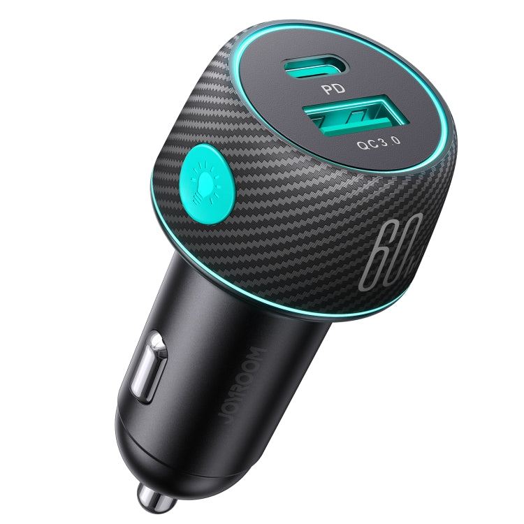 JOYROOM JR-CCN01 60W USB+USB-C / Type-C Multi-color Car Charger with Light Button(Black) - Car Charger by JOYROOM | Online Shopping South Africa | PMC Jewellery
