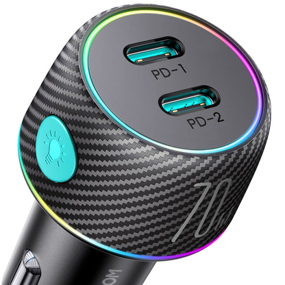 JOYROOM JR-CCN02 70W Dual PD Multi-Color Car Charger with Light Button(Black) - Car Charger by JOYROOM | Online Shopping South Africa | PMC Jewellery
