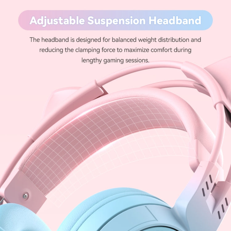 T25 RGB Stereo Cat Ear Bluetooth Wireless Headphones with Detachable Microphone(Pink+Blue) - Headset & Headphone by PMC Jewellery | Online Shopping South Africa | PMC Jewellery