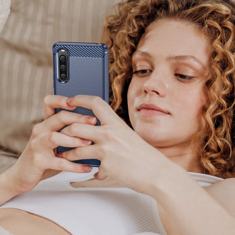 For Sony Xperia 10 V Brushed Texture Carbon Fiber TPU Phone Case(Blue) - Sony Cases by PMC TechLife | Online Shopping South Africa | PMC TechLife | Buy Now Pay Later Mobicred