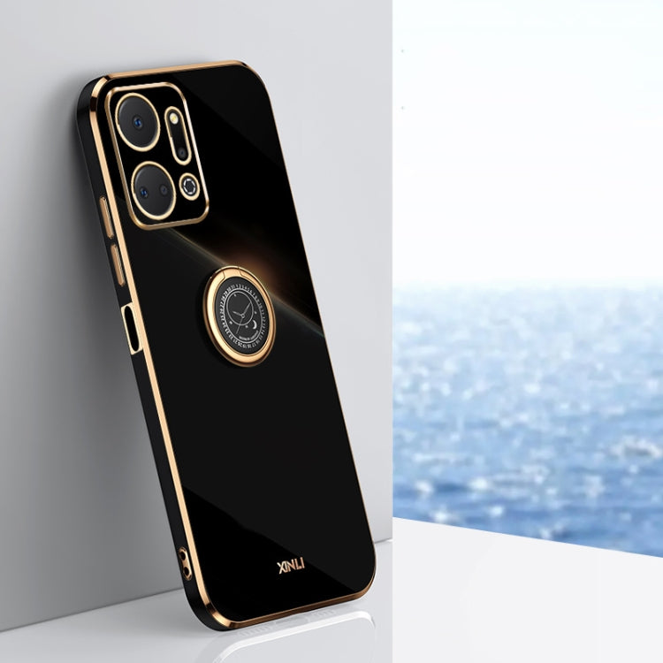 For Honor X7a 2023 XINLI Straight Edge 6D Electroplate TPU Phone Case with Ring Holder(Black) - Honor Cases by XINLI | Online Shopping South Africa | PMC TechLife | Buy Now Pay Later Mobicred