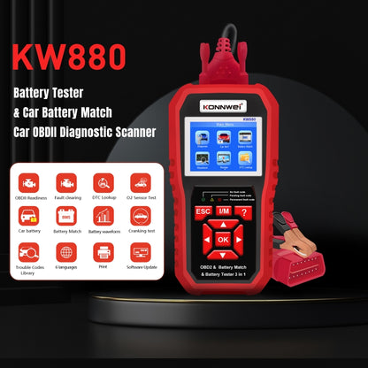 KONNWEI KW880 3 in 1 Car OBD2 Fault Diagnosis + Battery Tester + Battery Match Reset - Code Readers & Scan Tools by KONNWEI | Online Shopping South Africa | PMC Jewellery