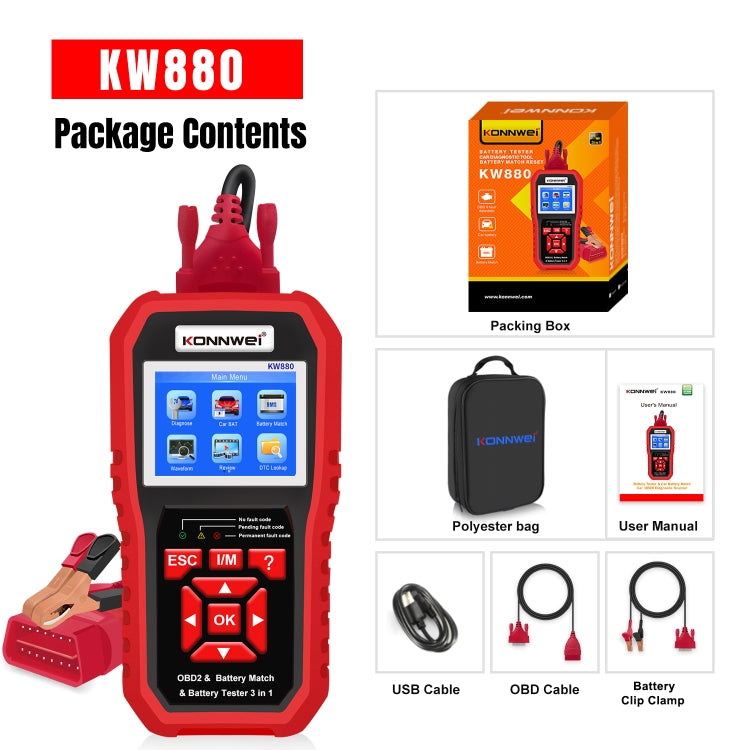 KONNWEI KW880 3 in 1 Car OBD2 Fault Diagnosis + Battery Tester + Battery Match Reset - Code Readers & Scan Tools by KONNWEI | Online Shopping South Africa | PMC Jewellery