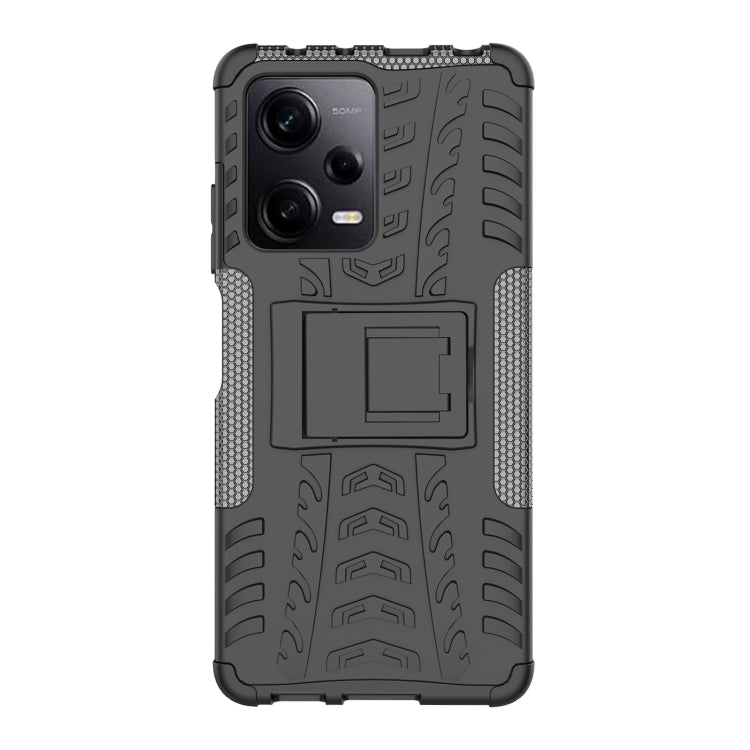 For Xiaomi Redmi Note 12 Pro 5G Tire Texture TPU + PC Phone Case with Holder(Black) - Note 12 Pro Cases by PMC TechLife | Online Shopping South Africa | PMC TechLife