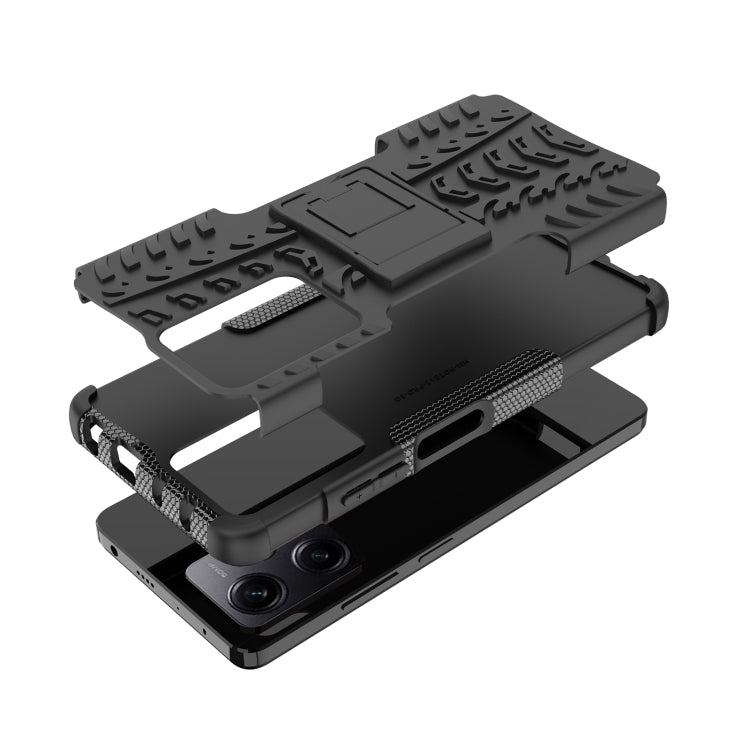 For Xiaomi Redmi Note 12 Pro 5G Tire Texture TPU + PC Phone Case with Holder(Black) - Note 12 Pro Cases by PMC TechLife | Online Shopping South Africa | PMC TechLife