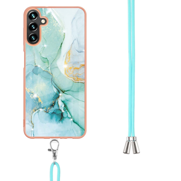 For Samsung Galaxy A34 5G Electroplating Marble IMD TPU Phone Case with Lanyard(Green 003) - free shipping - PMC TechLife - Order now!