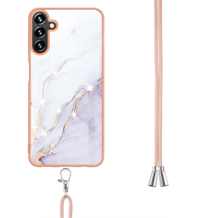 For Samsung Galaxy A54 5G Electroplating Marble IMD TPU Phone Case with Lanyard(White 006) - free shipping - PMC TechLife - Order now!