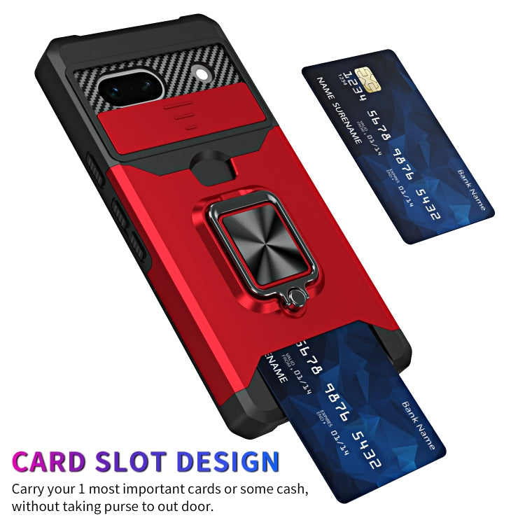 For Google Pixel 7a Camera Shield Card Slot Phone Case with Ring Holder(Black) - free shipping - PMC TechLife - Order now!
