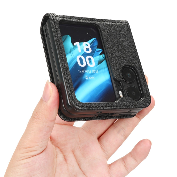 For OPPO Find N2 Flip Lambskin Leather Phone Case(Black) - OPPO Cases by PMC TechLife | Online Shopping South Africa | PMC TechLife | Buy Now Pay Later Mobicred