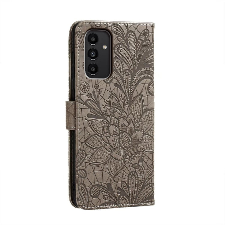 For Samsung Galaxy A14 4G Lace Flower Embossing Flip Leather Phone Case(Grey) - free shipping - PMC TechLife - Order now!