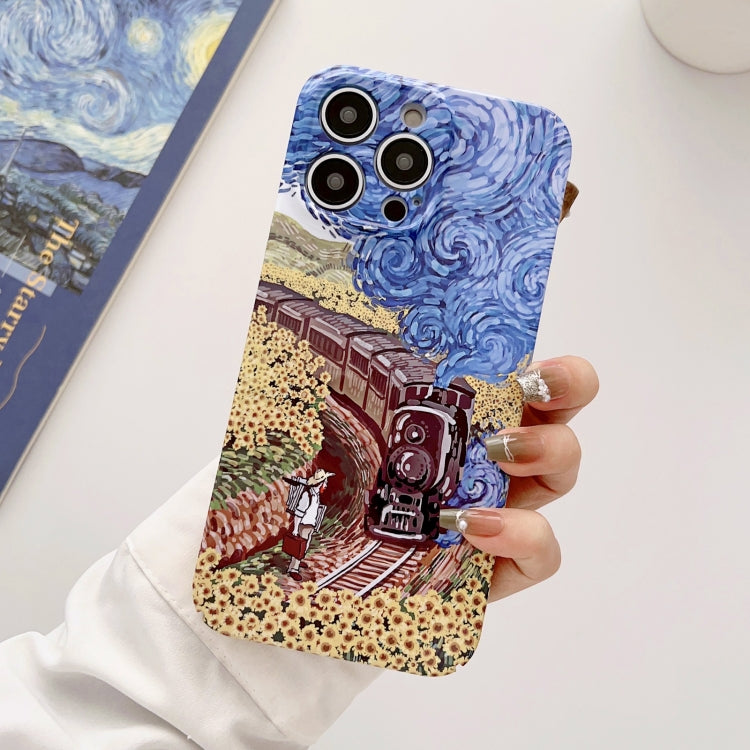 For iPhone 14 Plus Precise Hole Oil Painting Glossy PC Phone Case(Train) - iPhone 14 Plus Cases by PMC Jewellery | Online Shopping South Africa | PMC Jewellery