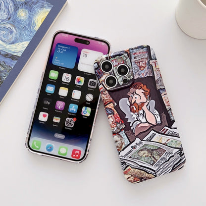 For iPhone 14 Plus Precise Hole Oil Painting Glossy PC Phone Case(Newspaper) - iPhone 14 Plus Cases by PMC Jewellery | Online Shopping South Africa | PMC Jewellery