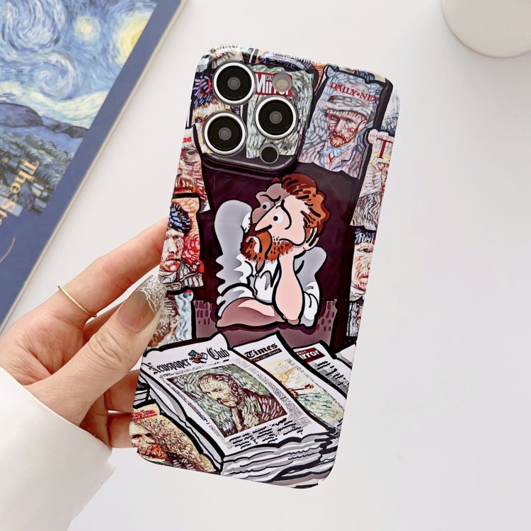 For iPhone 13 Pro Max Precise Hole Oil Painting Glossy PC Phone Case(Newspaper) - iPhone 13 Pro Max Cases by PMC TechLife | Online Shopping South Africa | PMC TechLife