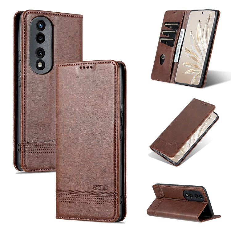 For Honor 90 AZNS Magnetic Calf Texture Flip Leather Phone Case(Dark Brown) - Honor Cases by AZNS | Online Shopping South Africa | PMC TechLife | Buy Now Pay Later Mobicred