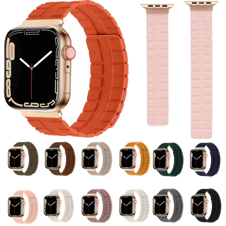 Square Two-section Leather Magnetic Watch Band For Apple Watch Ultra 49mm / Series 8&7 45mm / SE 2&6&SE&5&4 44mm / 3&2&1 42mm(Khaki) -  by PMC Jewellery | Online Shopping South Africa | PMC Jewellery