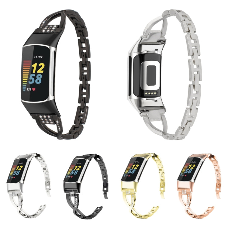 For Fitbit Charge 5 Diamond Metal Watch Band(Silver) - Smart Wear by PMC TechLife | Online Shopping South Africa | PMC TechLife