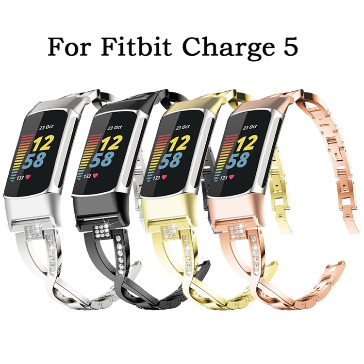 For Fitbit Charge 5 Diamond Metal Watch Band(Silver) - Smart Wear by PMC TechLife | Online Shopping South Africa | PMC TechLife