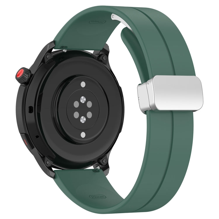 For Amazfit GTR 4 Magnetic Fold Clasp Silver Buckle Silicone Watch Band(Dark Green) -  by PMC TechLife | Online Shopping South Africa | PMC TechLife